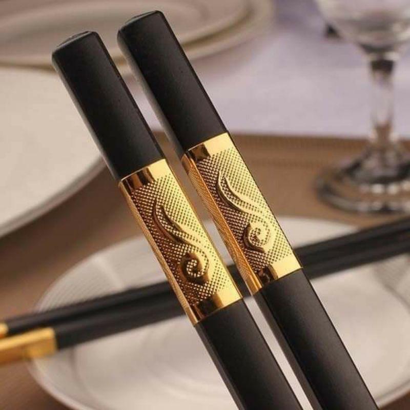 Đũa Mạ Vàng Hàn Quốc,Đũa Nhựa Đen Nhật Cao Cấp Chống Trơn Chống Nấm Mốc