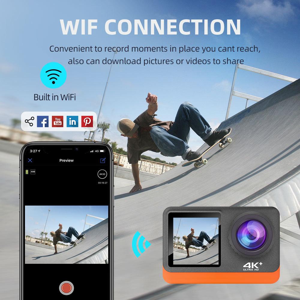 Ultra HD 4K 30fps 16MP Camera hành động WiFi Màn hình kép 2.0 IPS LCD 170 ° góc rộng 30m không thấm nước Go Sport Pro Mũ bảo hiểm Cam