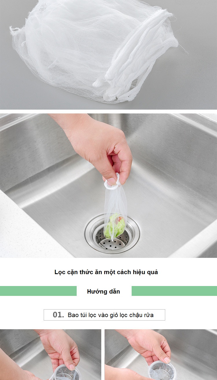 Combo 100 Túi Lưới Lọc Rác Bồn Rửa Bát Thông Minh Tiện Lợi - Hàng Chính Hãng