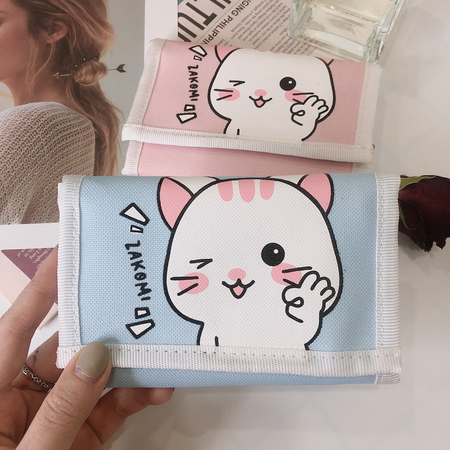 Bóp ví nữ mini con mèo cute Z_VIMEO, ví ngắn nhỏ gọn xinh xắn dạng gập 3 dùng đựng thẻ card tiền cho các bạn nữ-TẶNG KÈM DÂY ĐEO