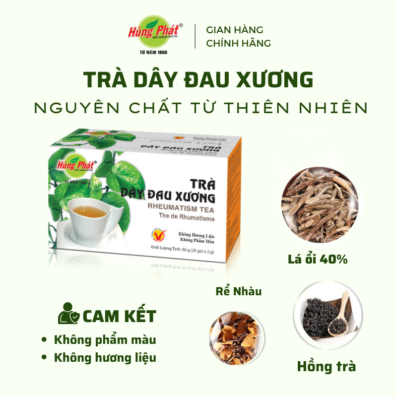 Trà Dây Đau Xương Hộp 25 Gói - Rheumatism Tea - Thương hiệu Hùng Phát