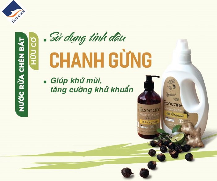 Nước rửa chén hữu cơ Bồ hòn Ecocare - 100% thực vật, không hóa chất, tinh dầu khử mùi, chăm sóc da tay, tiết kiệm nước 30% - Chai 4000ml