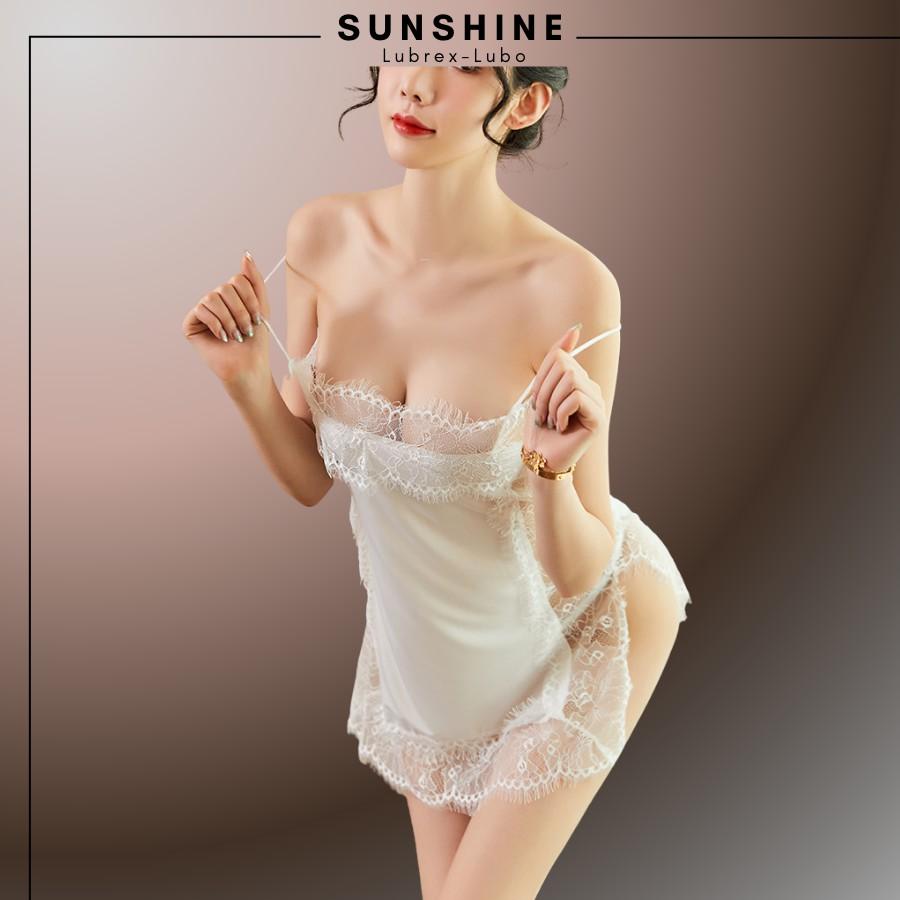 Váy Ngủ Nữ Hai Dây Phối Ren Sexy Lụa Gợi Cảm Quyến Rũ Màu Trắng SUNSHINE SX1526