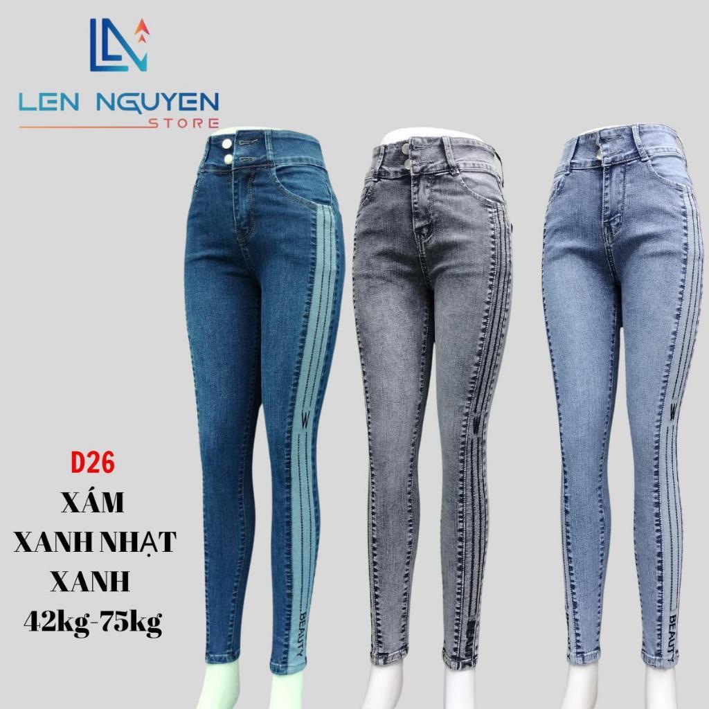 D26_Quần jean nữ, dài, lưng cao, quần bò nữ dáng ôm, quần rin nữ có big size, cho 42kg đến 75kg,LEN NGUYEN STORE - Xanh nhạt