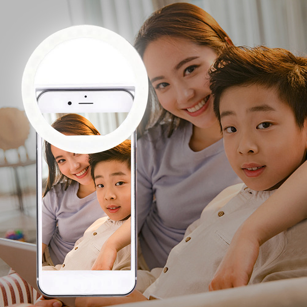 Đèn Vòng LED Selfie Tăng Cường Ánh Sáng Cho Điện Thoại Sạc USB, Màu Trắng