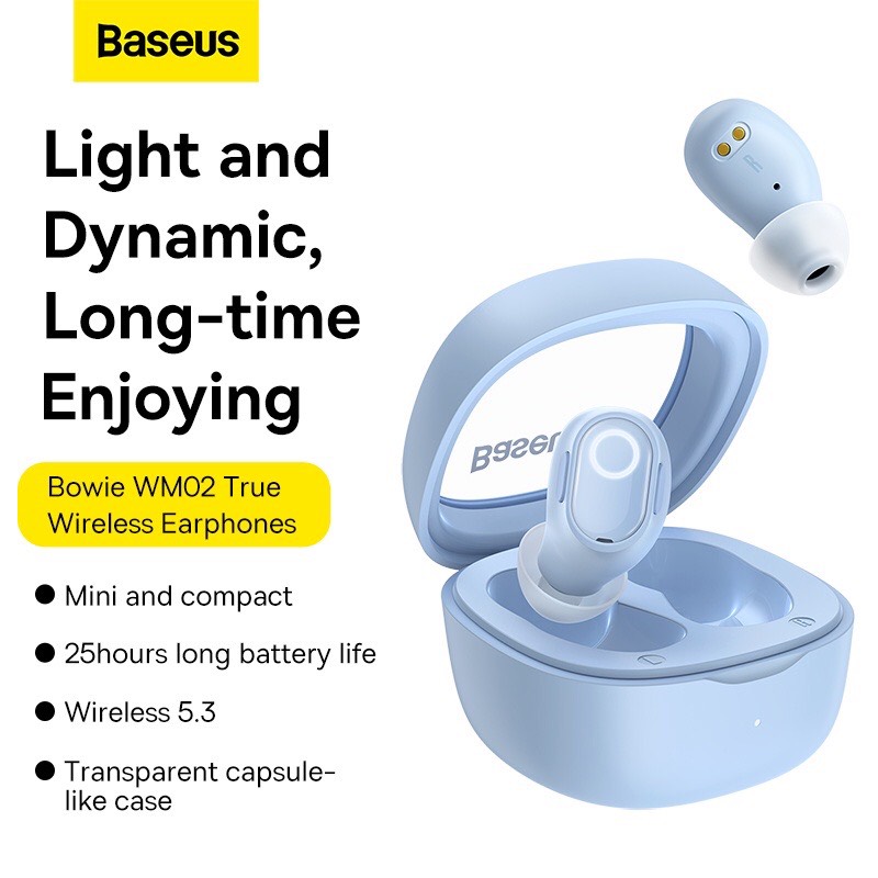 Tai Nghe Nhét Tai Không Dây BASEUS WM02 Bluetooth 5.3 TWS Chống Ồn - 25h Sử Dụng, Kích Thước Nhỏ Gọn, Điều Khiển Qua App - Tai Nghe True Wireless BASEUS WM02 - Hàng Chính Hãng