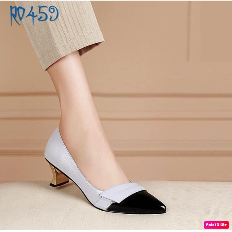 Giày nữ công sở mũi nhọn da vân, gót dẹt ROSATA RO459 - 5p - Đen, Trắng - HÀNG VIỆT NAM - BKSTORE