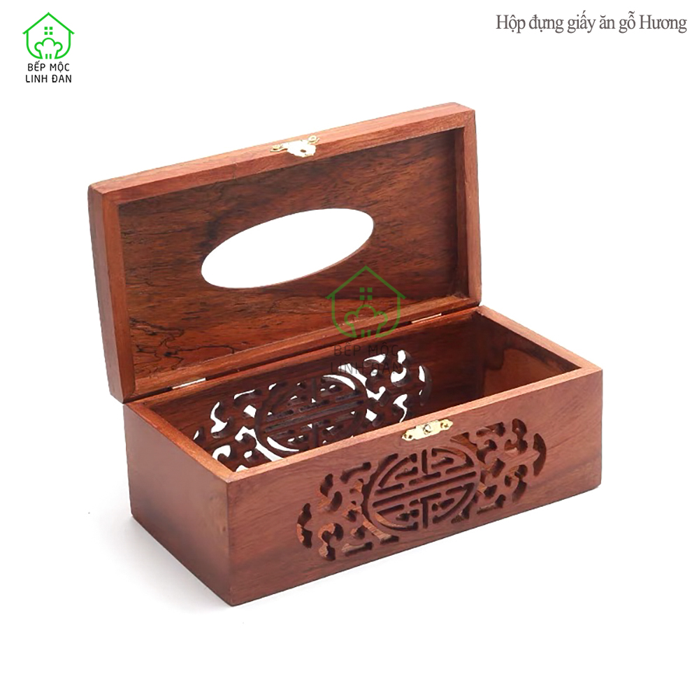 Hộp Đựng Khăn Giấy Gỗ Hương HAHANCO Chạm Trổ Thủ Công Kỹ Đẹp