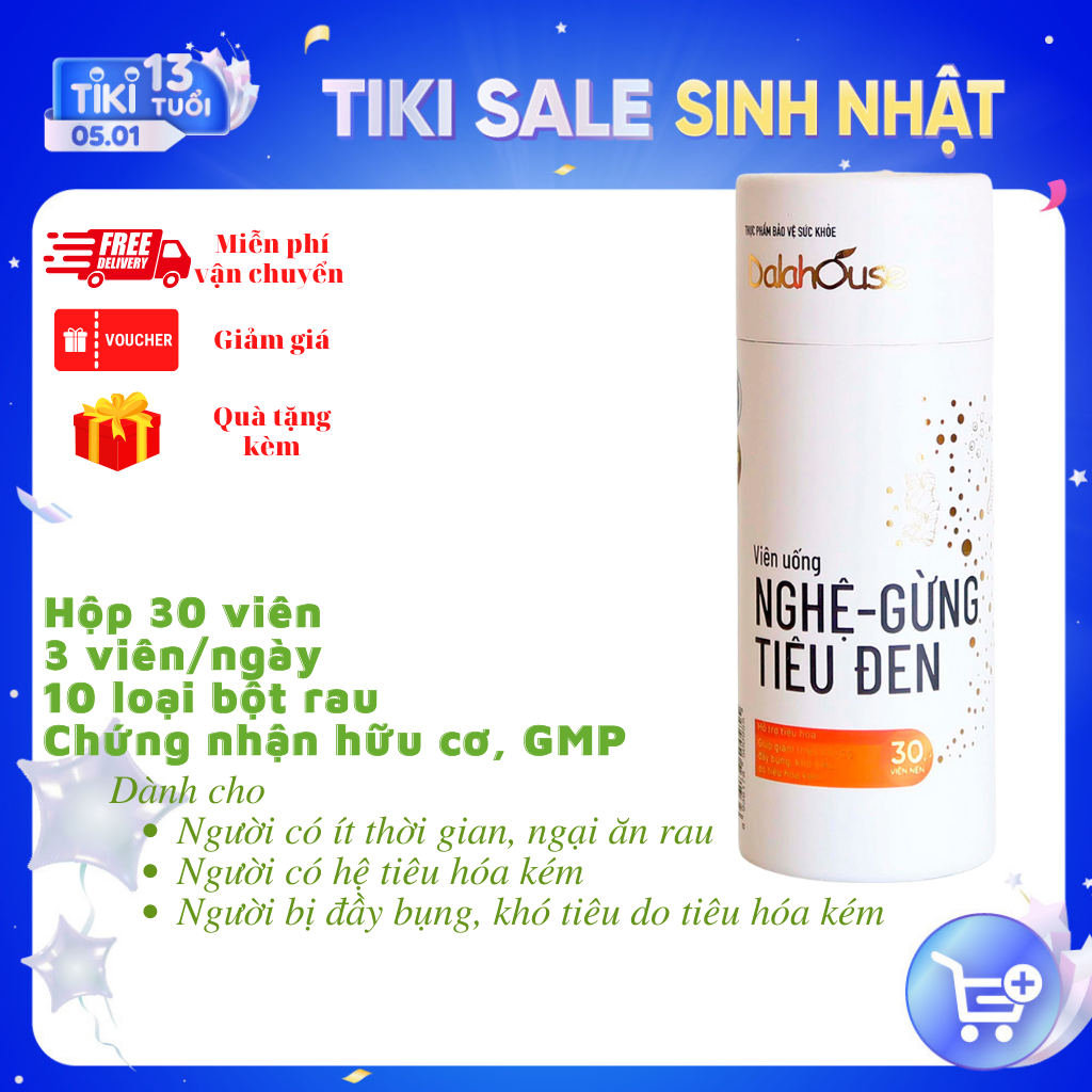 Viên uống rau củ Dalahouse - Viên nghệ gừng tiêu đen bảo vệ dạ dày - Giảm đầy bụng, khó tiêu, đầy hơi, trào ngược dạ dày