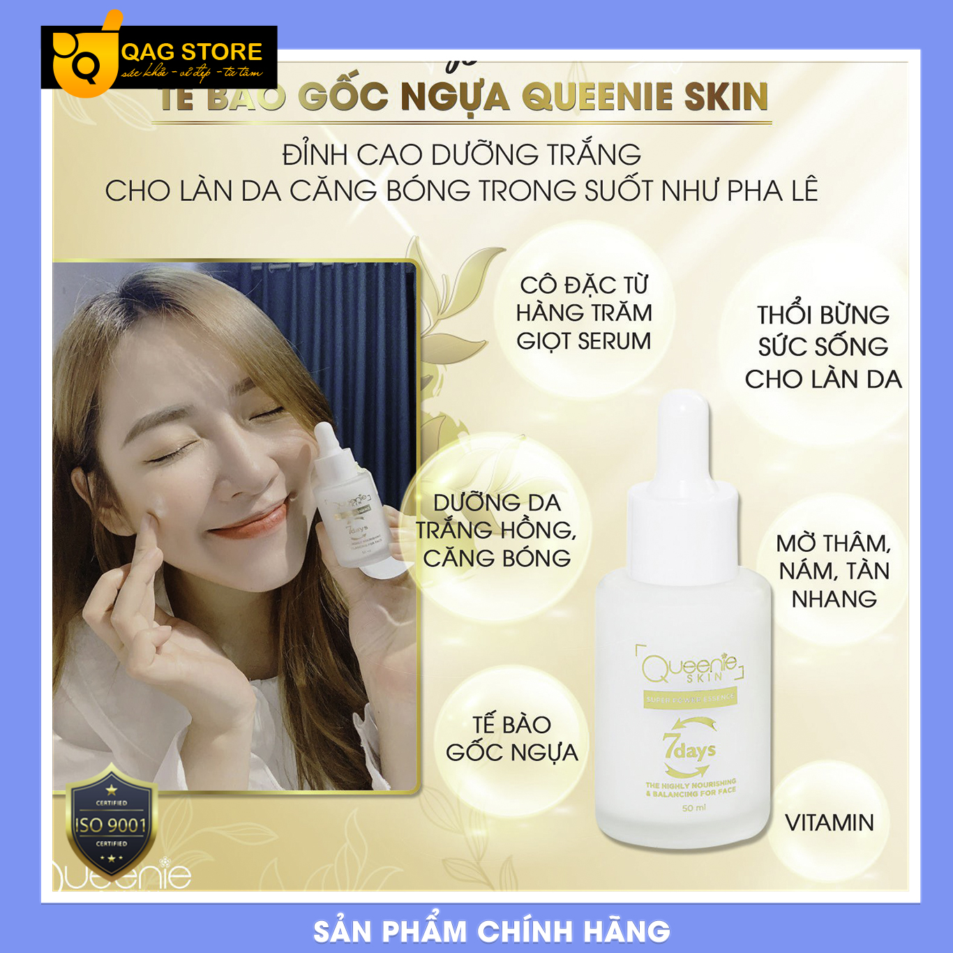 Huyết Thanh 7 Days Queenie Skin - Dễ Dàng Thẩm Thấu Vào Da, Bổ Sung Dưỡng Chất Cho Tế Bào, Phục Hồi Nhanh Chóng Các Vùng Da Hư Tổn - 50 ML - Hàng Chính Hãng