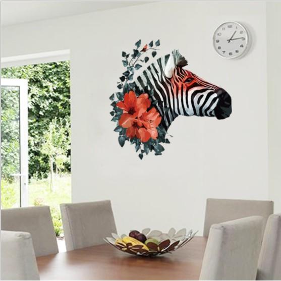 Decal trang trí tường ngựa vằn và hoa