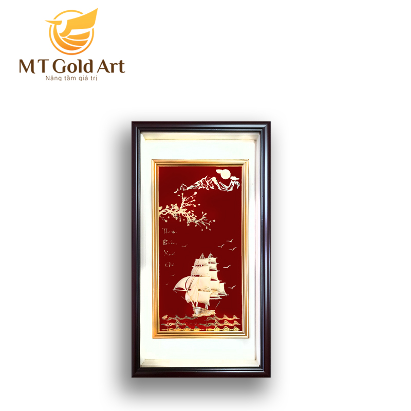 Tranh thuyền thuận buồm xuôi gió dát vàng (40x65cm) dáng đứng MT Gold Art- Hàng chính hãng, trang trí nhà cửa, phòng làm việc, quà tặng sếp, đối tác, khách hàng, tân gia, khai trương