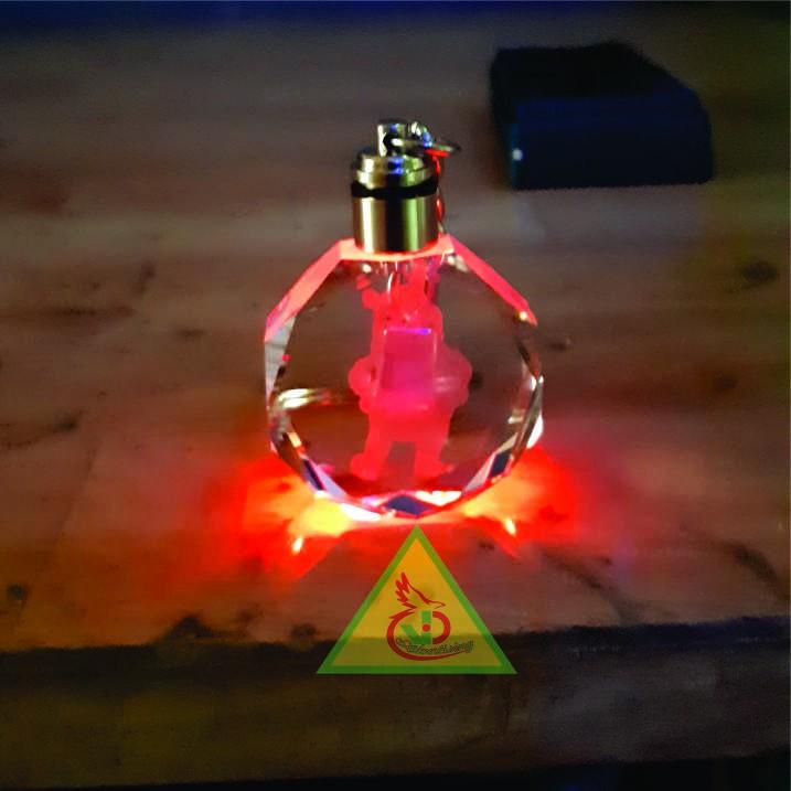 Móc khóa pha lê phát sáng khắc hình Gấu 3D_Quà tặng