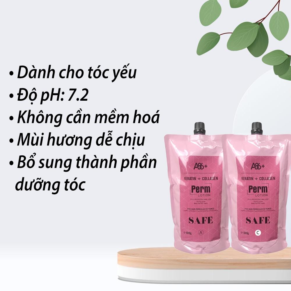 Thuốc uốn duỗi tóc A86 Safe không canh mềm hoá cho tóc yếu hương dâu 1000ml + Gội xả gói Karseell