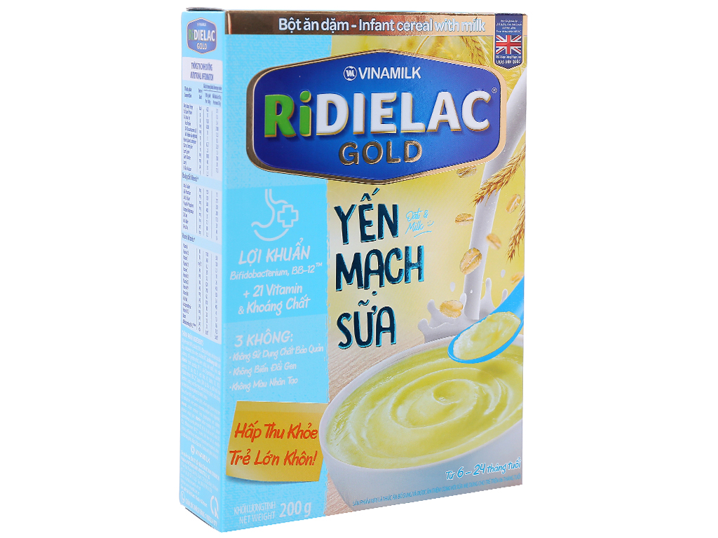 Bột ăn dặm Ridielac yến mạch sữa hộp 200g (6 - 24 tháng)