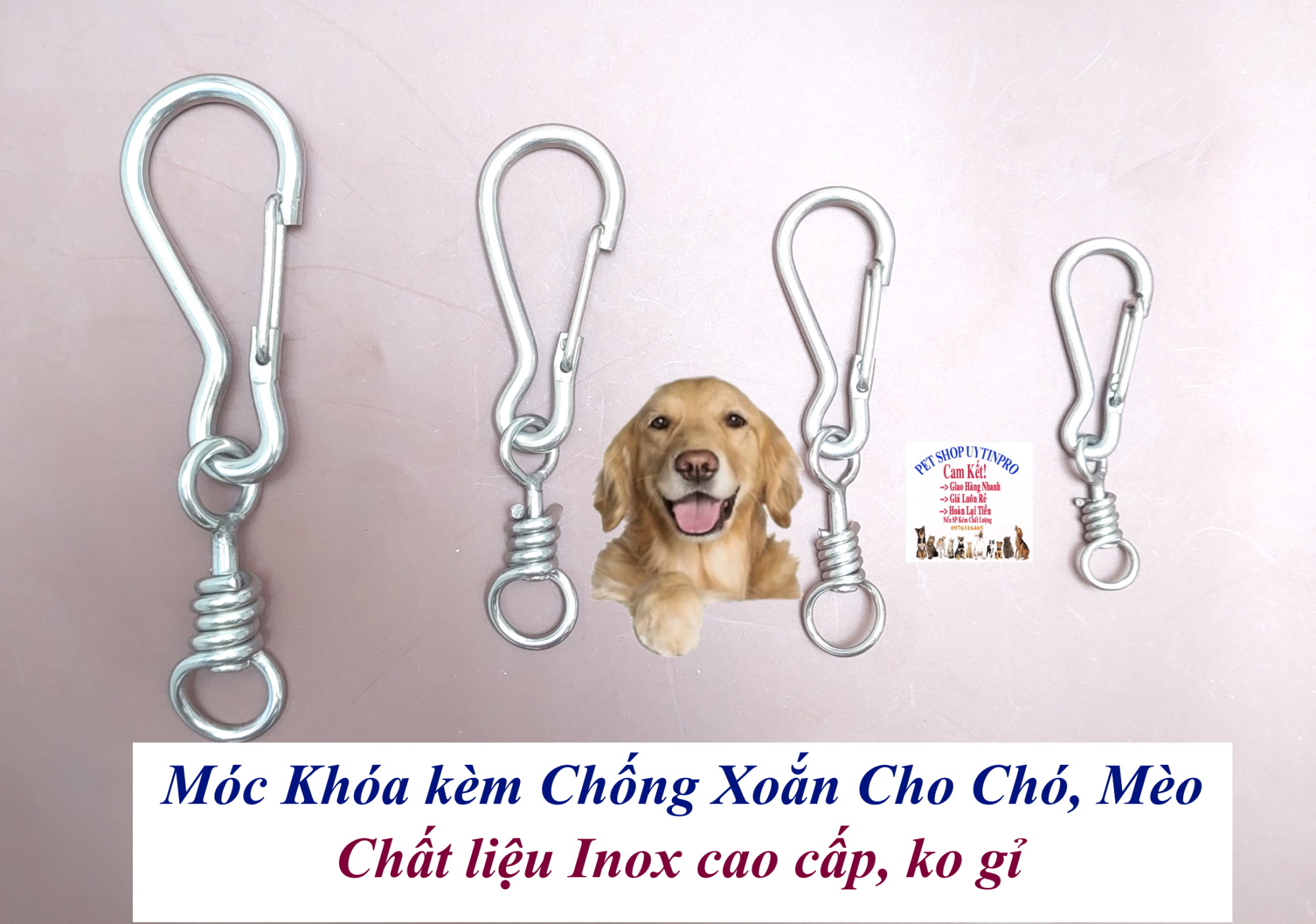 Móc khóa inox kèm chống xoắn cho Chó Mèo Chất liệu inox cao cấp, Không gỉ, Chắc chắn, Bền đẹp, An toàn cho thú cưng