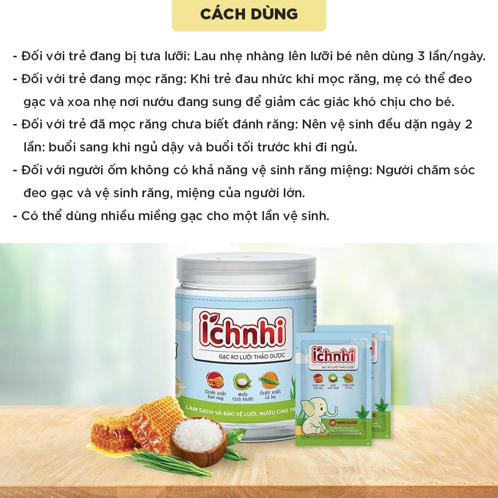 Gạc rơ lưỡi thảo dược Ích Nhi hộp 30 gói giúp vệ sinh răng miệng, làm sạch và bảo vệ lưỡi, nướu trẻ sơ sinh, người ốm