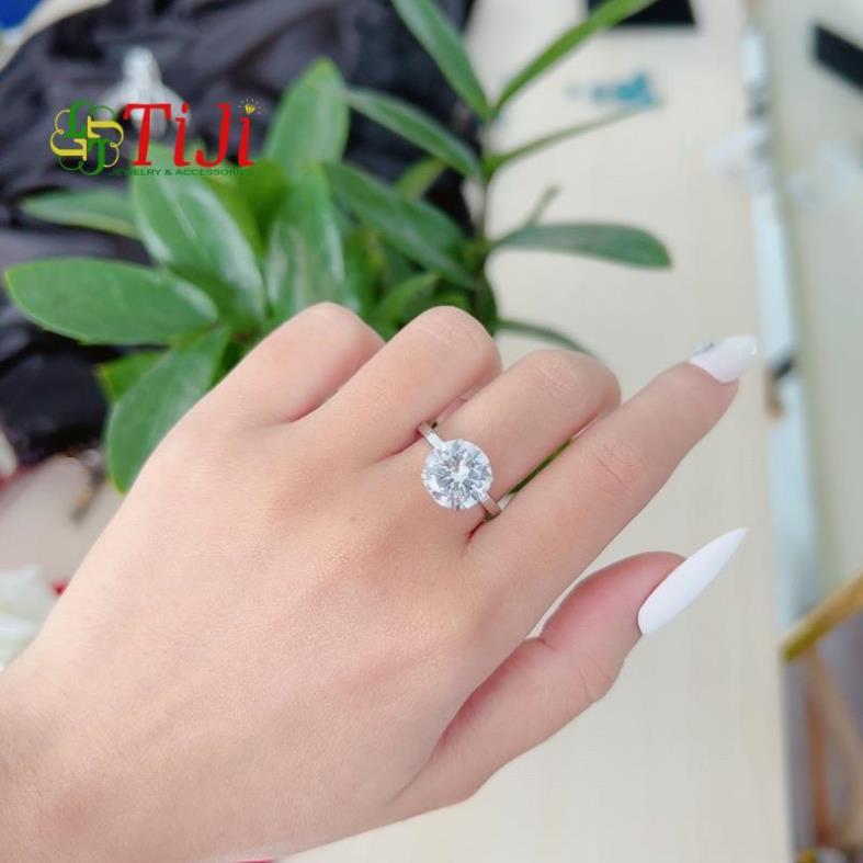 Nhẫn nữ inox mặt đá lớn 10 ly sáng đẹp không đen không gỉ sét