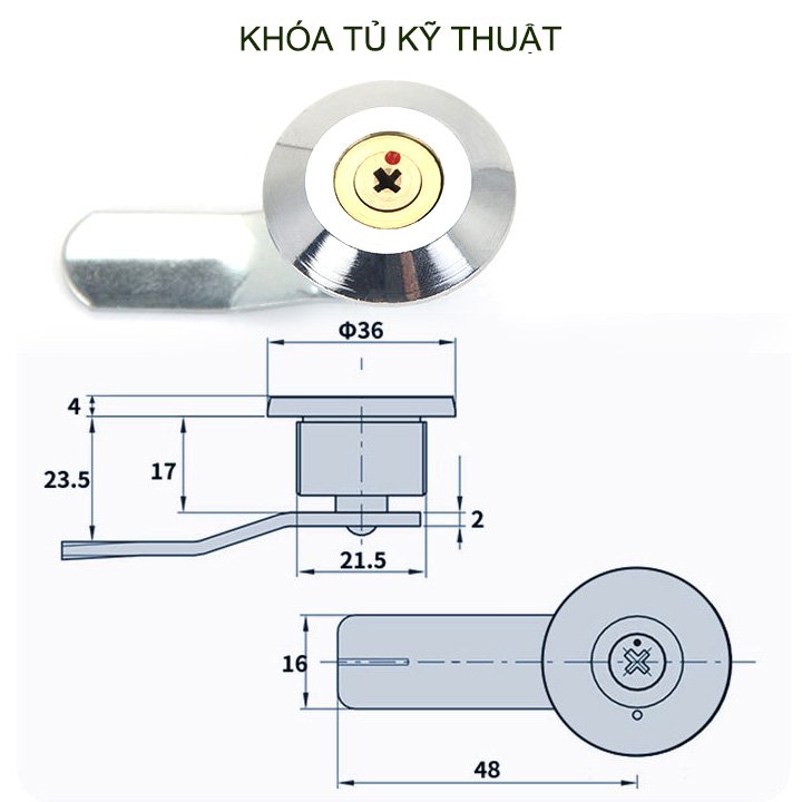 Khóa tủ kỹ thuật trong nhà MS401, lõi đồng kèm 2 chìa khóa 4 cạnh