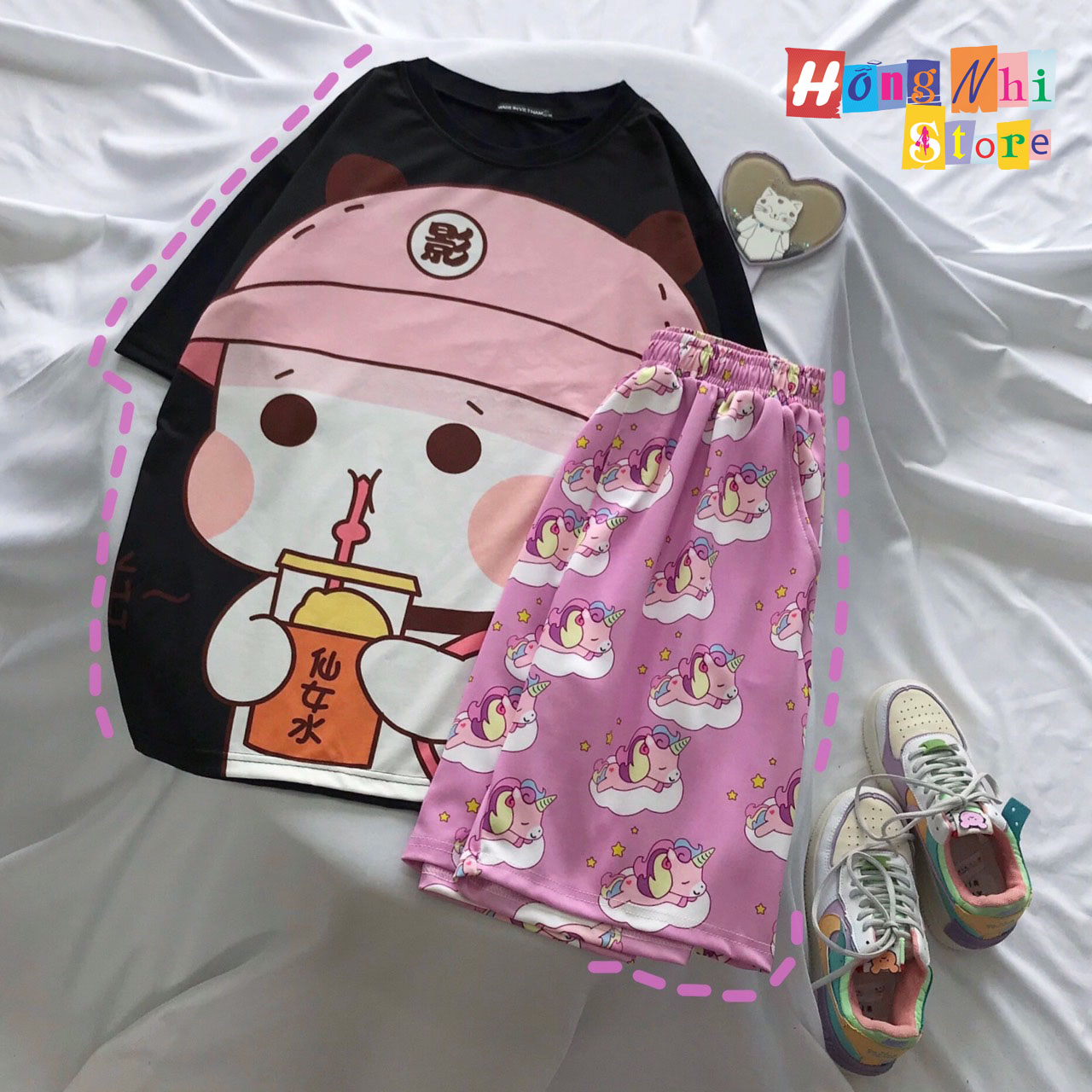 Quần Short Cartoon Unisex Màu Hồng - Quần Đùi Hoạt Hình Siêu Cute - MM