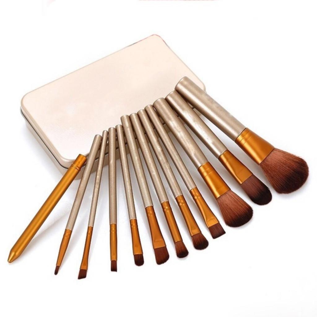 Bộ cọ trang điểm 12 món hộp sắt thiết kế gọn nhẹ hiệu quả dễ sử dụng