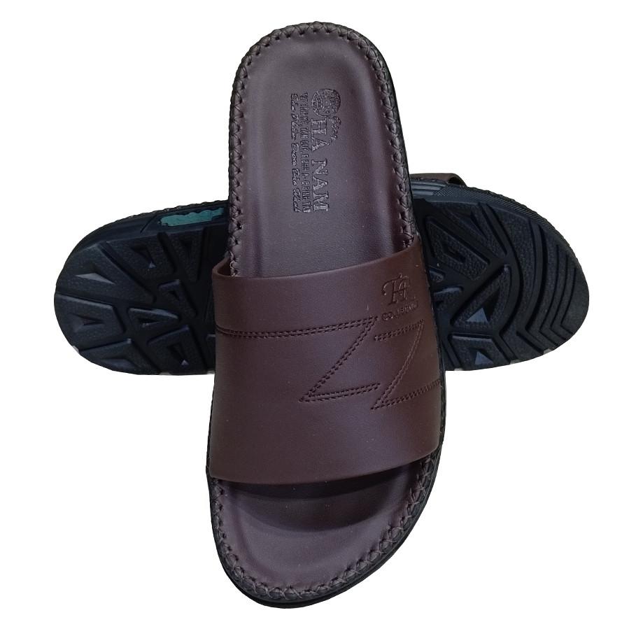 Dép Nam Quai Ngang Da Bò Thật TiTi ĐÔ Đã May Viền Chân Quai Chắc Chắn DNA220