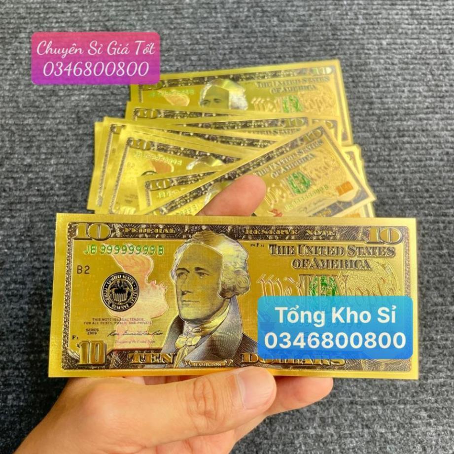 Tờ Tiền Kỉ Niệm 10 Đô Plastic (10 USD) Mạ Vàng Lì Xì Tết May Mắn