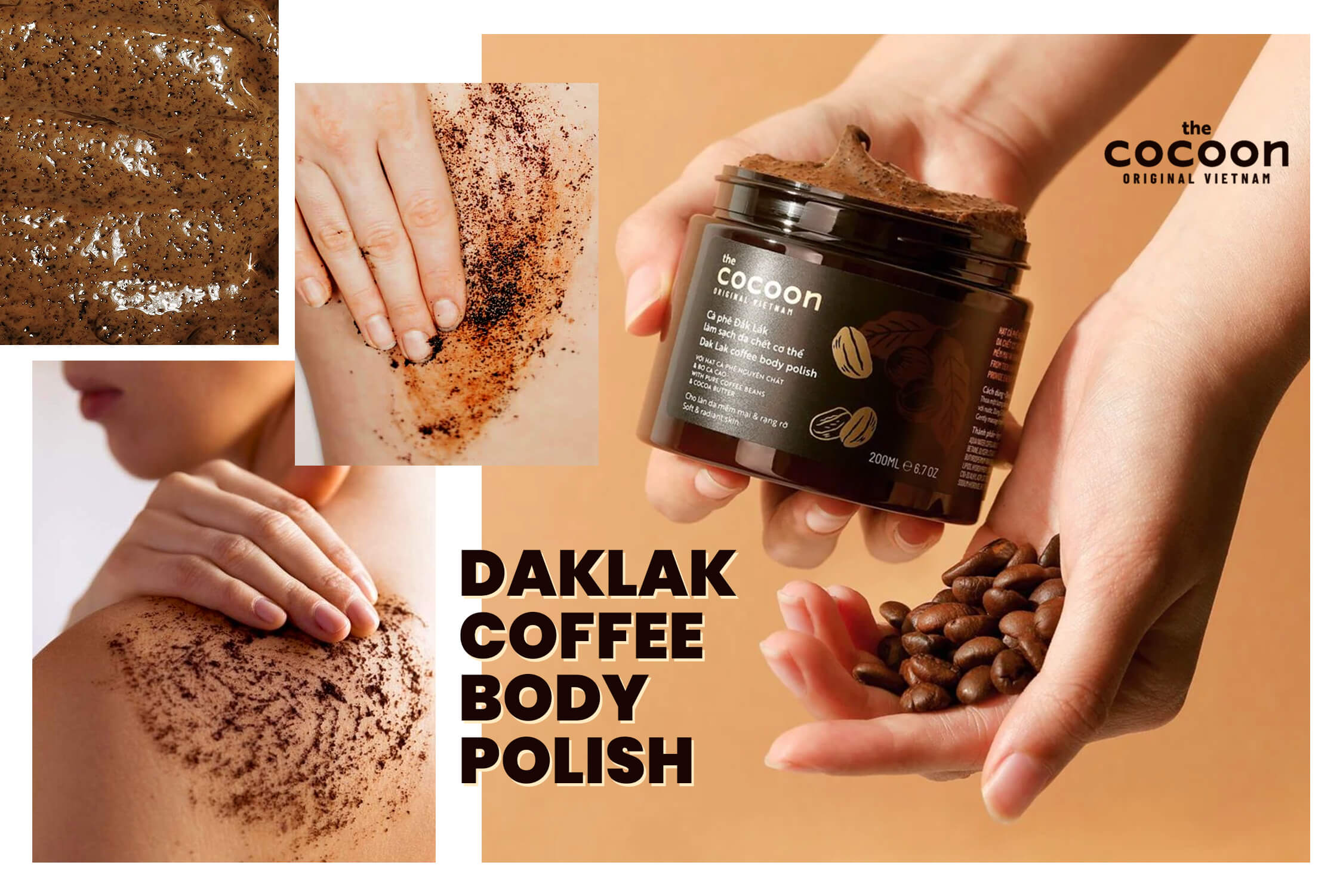 [Túi 600ml] Tẩy Da Chết Body Làm Đều Màu Da Và Dưỡng Mịn Da Chiết Xuất Cà Phê Dak Lak The Cocoon Dak Lak Coffee Body Polish