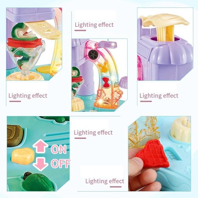 ĐỒ CHƠI MÁY LÀM KEM ĐẤT NẶN ICE CREAM MACHINE TOY PLAY DOUGH 3D CÓ ĐÈN, NHẠC, AN TOÀN CHO BÉ THỎA SỨC SÁNG TẠO