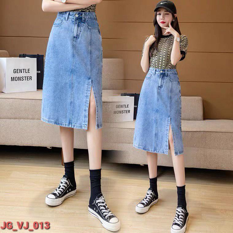 Chân váy JEAN xẻ đùi midi thời trang 561
