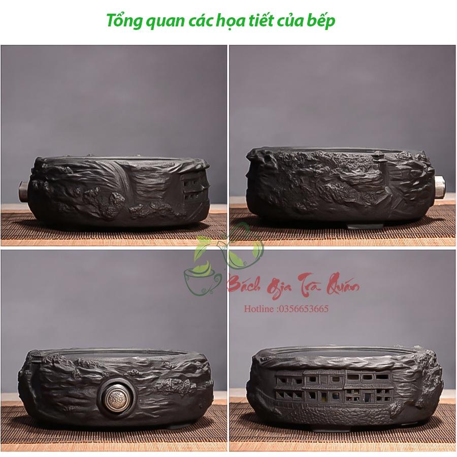 Bếp Điện Hồng Ngoại Đun Ấm Tetsubin - Vỏ Đúc Gang Thủ Công -Họa Tiết Đắp Giả Cổ - Công Suất 1500w