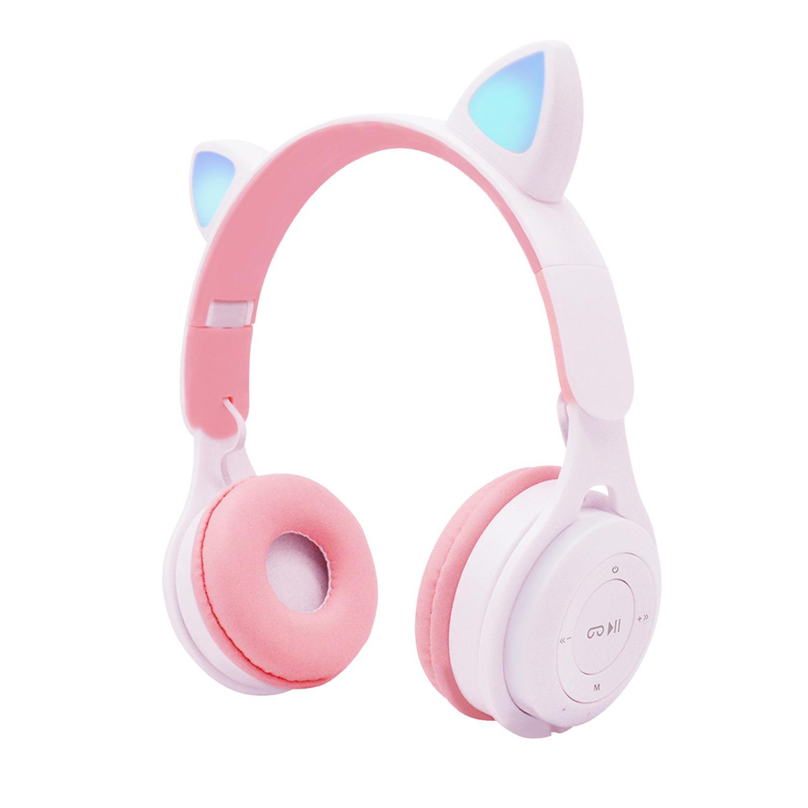 2 Sets Cat Ear LED Light Up Wireless Foldable Headphones Over-Ear with Mic