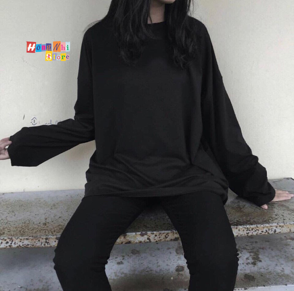 Áo Thun Tay Dài Trơn Dáng Rộng Màu Đen Long Tee Black Unisex - MM - M