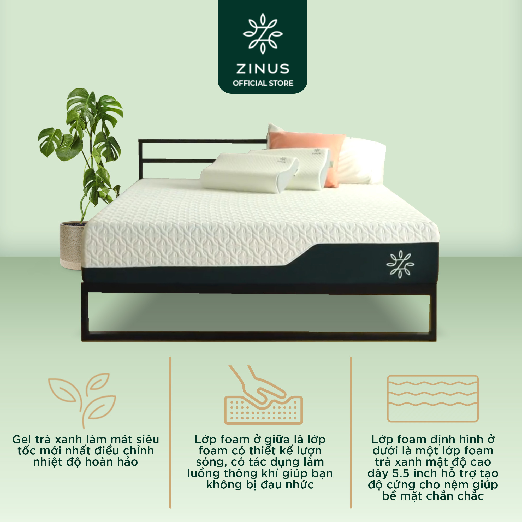 Nệm foam cuộn hút chân không Gel mát cao cấp Zinus - 10in Cooling Gel Memory Foam Mattress
