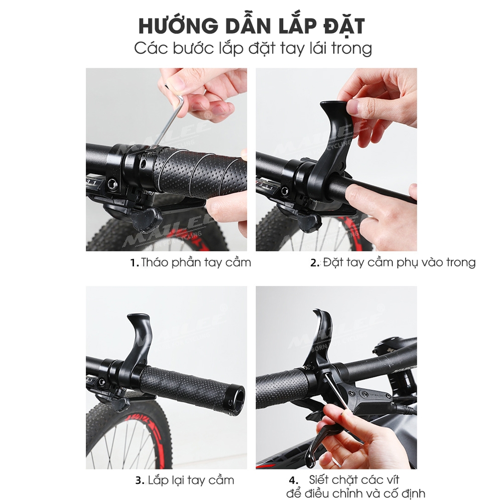 Tay cầm phụ B2-07 có thể điều chỉnh cho xe đạp, chất liệu nhựa nilon, thiết kế công thái học, giảm mệt mỏi, cải thiện tư thế đạp, phù hợp đường kính tay lái 21.4 - 22.2 mm, dành cho cả xe đạp địa hình và xe đạp đường phố - Mai Lee