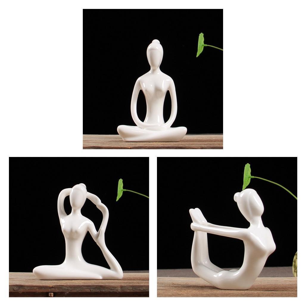 3pcs Ceramic Yoga Figure Ornament Statue Sculpture Shop Table Cabinet Decoration