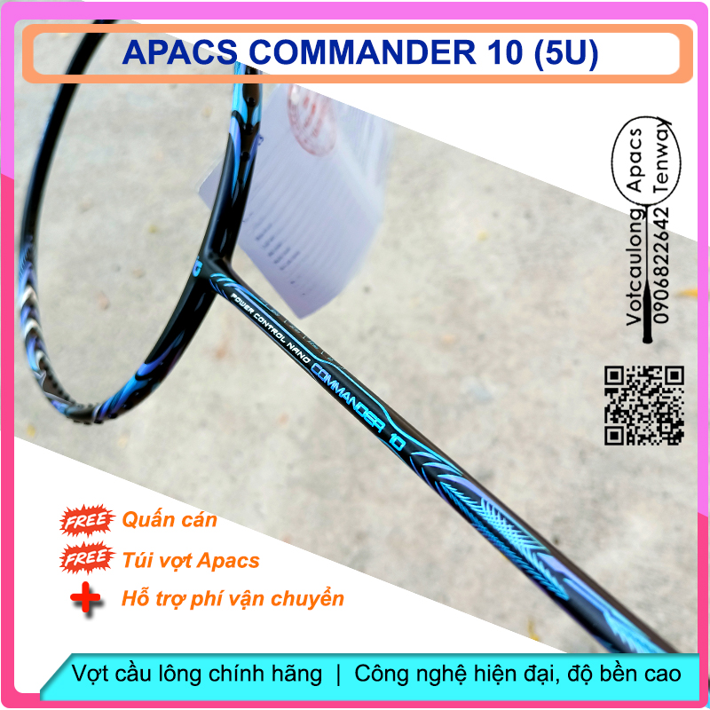 [Vợt cầu lông Apacs Commander 10 Black Blue- 5U] – Vợt nặng đầu thiên công, tiên phong công nghệ New Japan High-modulus graphite