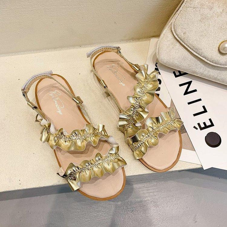 Fashion Round Head Solid Color Open Toe Low Heel Flat Sandals for Women