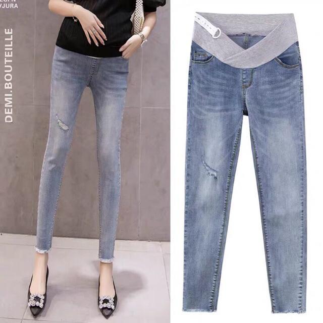 quần jean bầu dáng dài cạp thấp -hàng shop quảng châu ( sẵn hàng 1 số size)