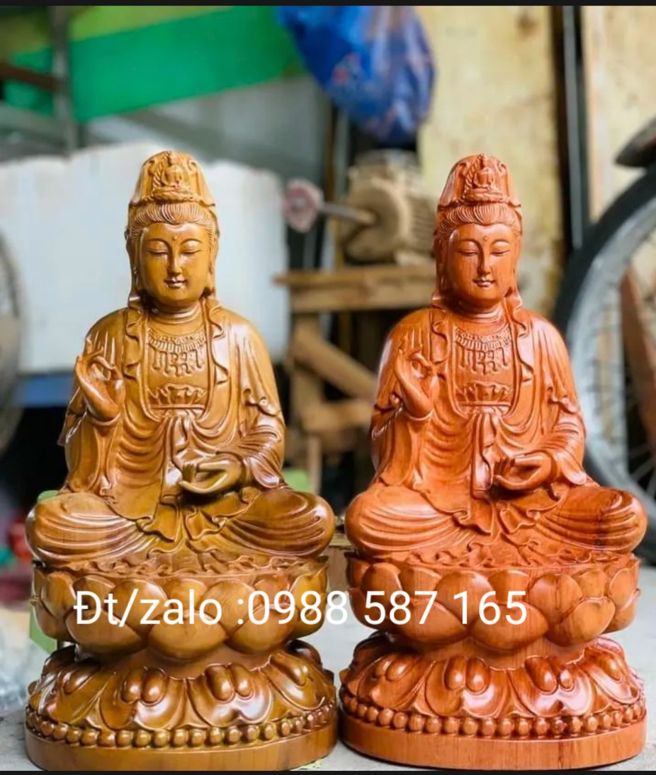 Tượng Quan Thế Âm Bồ Tát gỗ hương nguyên khối cao 30-35-40-50 CM