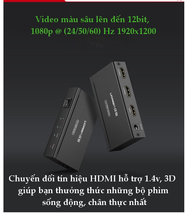 Bộ chia cổng HDMI 1 ra 4 Hỗ trợ 4K*2K@30Hz Chính hãng Ugreen 40201 Cao cấp Hàng chính hãng