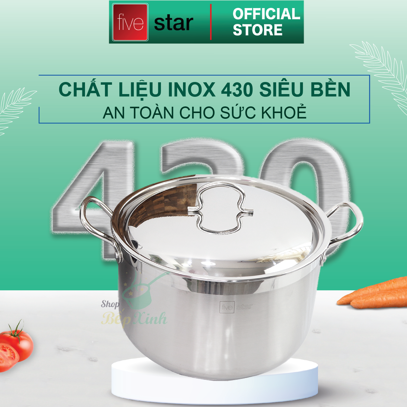 Nồi inox 3 đáy inox 430 FiveStar Standard nắp inox( 32cm )