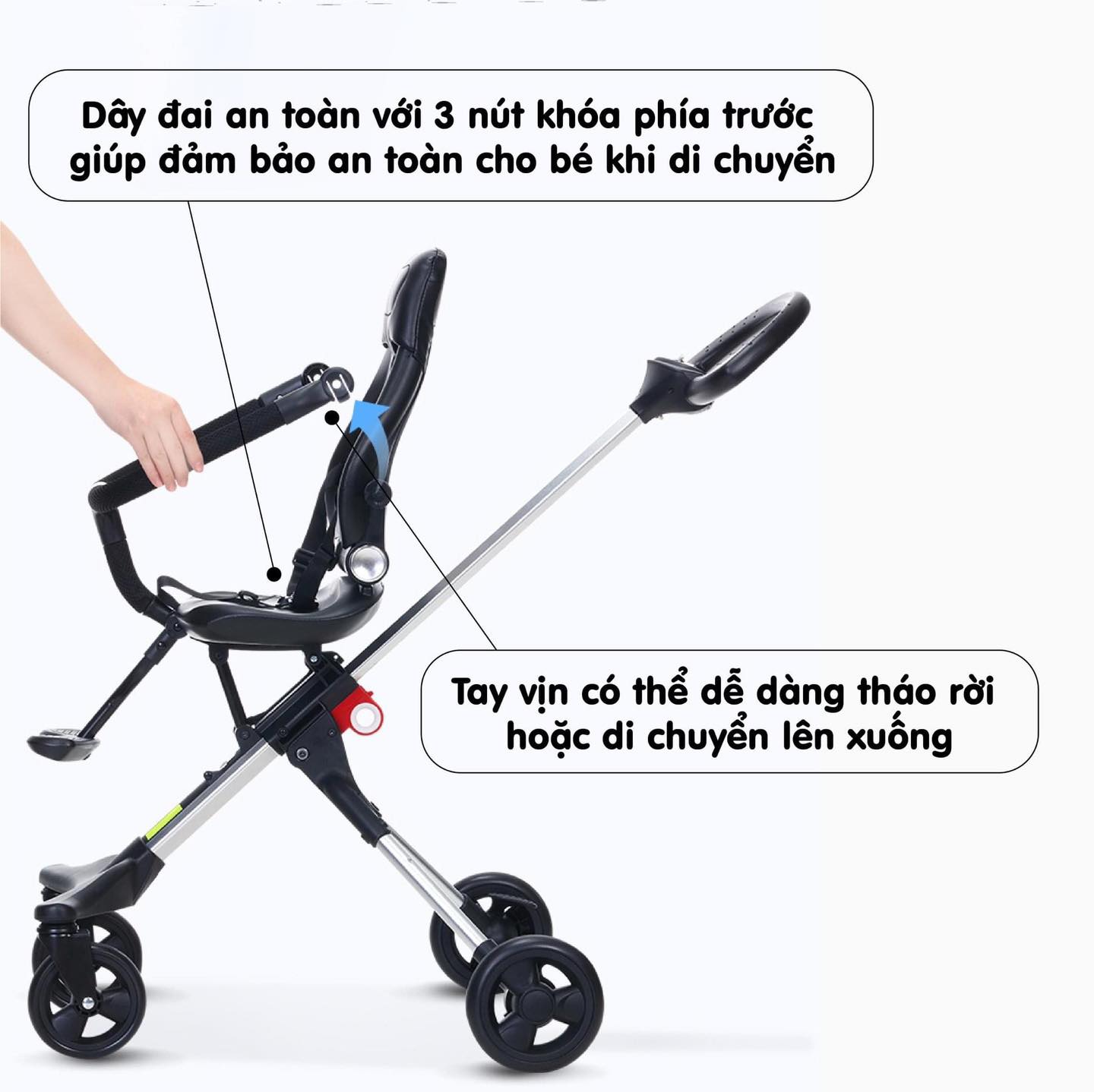 Xe đẩy em bé, Xe đẩy du lịch gấp gọn TW0205 đảo chiều cao cấp với lưng ghế ngả được: 100-110-130 độ giúp bé thoải mái tuyệt đối, mẫu mới nhất 2021 - TẶNG KÈM BỘ THẺ HỌC THÔNG MINH 16 CHỦ ĐỀ 416 THẺ CHO BÉ