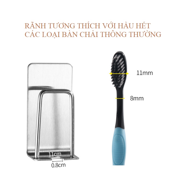 Kệ để bàn chải và ly đánh răng dán tường đơn Inox 304 dùng keo 3M tiện lợi