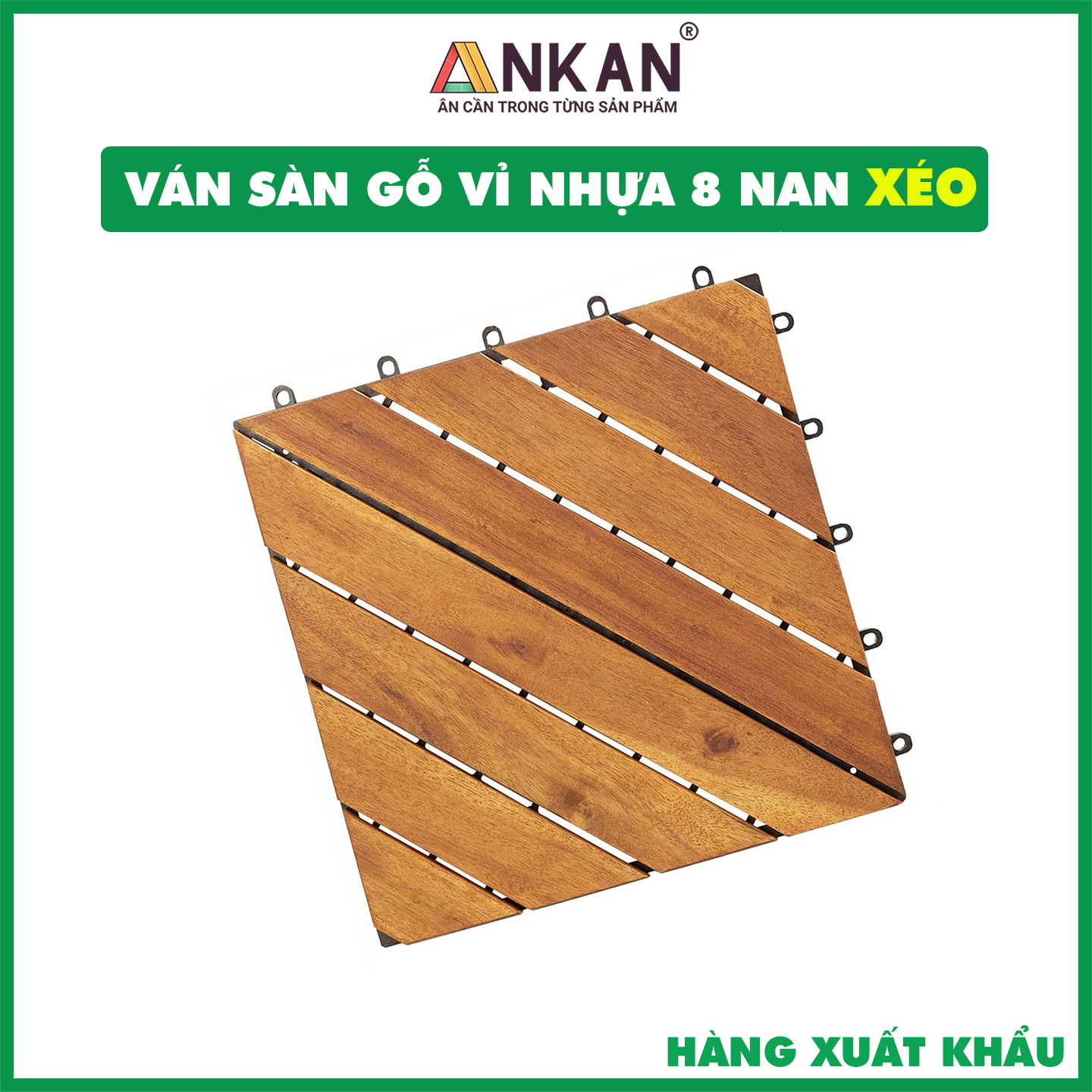 Sàn Gỗ Lót Ban Công Thương Hiệu ANKAN Màu Nâu Vàng Nan Hoa, Vỉ Gỗ Lót Sàn Dùng Để Lót Sân Vườn, Nhà Tắm, Phòng Spa, Có Phủ PU, Siêu Bền, Chống Thấm, Chống Trơn Trượt, Tiêu Chuẩn Xuất Khẩu (9 Vỉ) - Hàng Chính Hãng