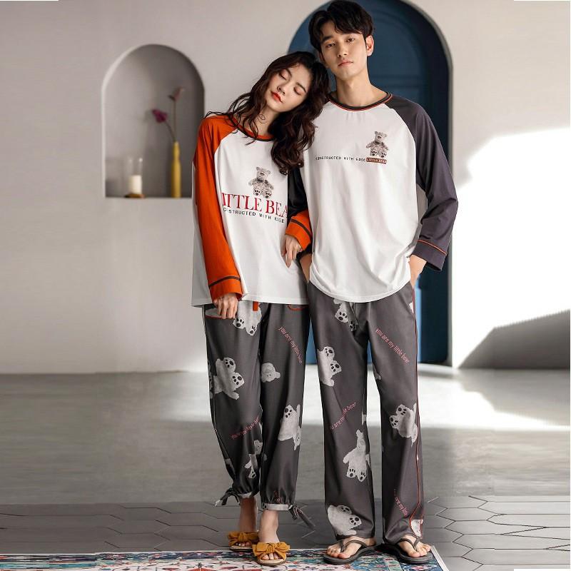 Bộ đồ dài nữ mặc nhà thun cotton bo gấu Little Bear