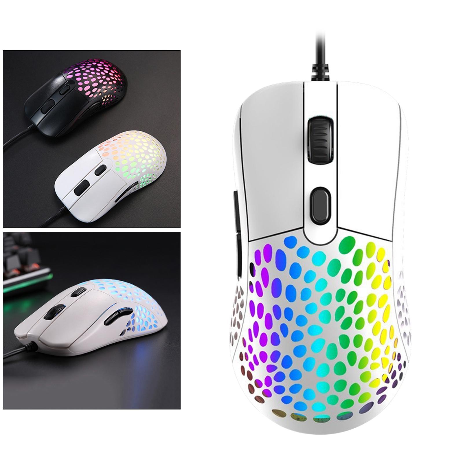 Ultralight RGB Gaming Mouse Wired Hollow-Out Design High Precision White