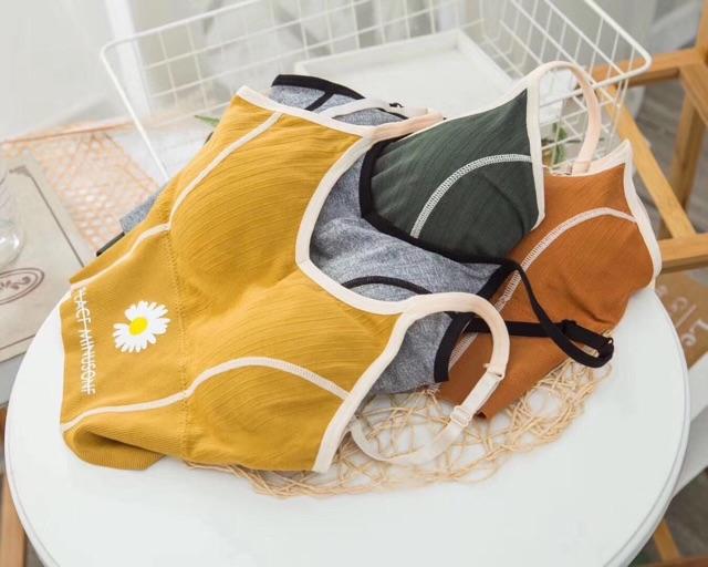 Áo bra 2 dây chỉ viền hoa cúc trắng tập gym, thể thao, yoga - Áo lót hai dây ôm body dáng croptop thấm hút mồ hôi