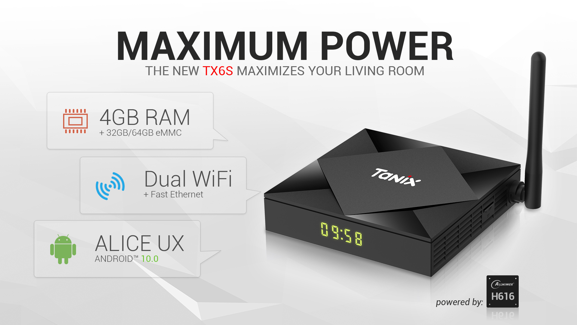 Đầu thu android TV Box Tanix TX6S ram 2G rom 8GB hàng chính hãng