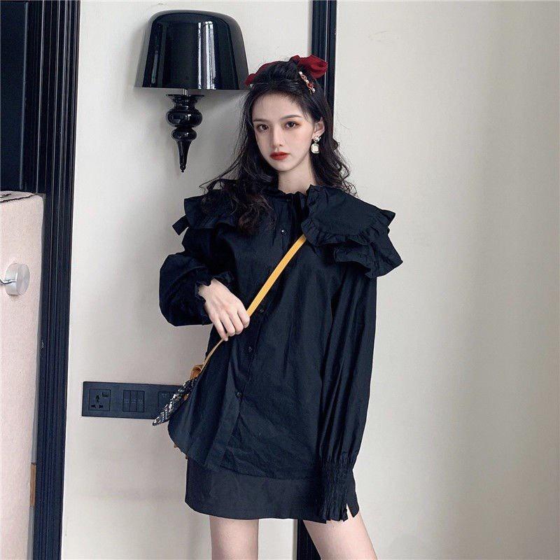 Áo Sơ Mi Cổ Bèo 2 Tầng Tay Bo Dài Tay 3 Màu